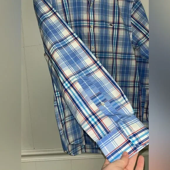 Vineyard Vine Plaid Slim Fit Whale Shirt 100% Cotton Blue/ White/ Red Shirt Sm - Picture 3 of 5
